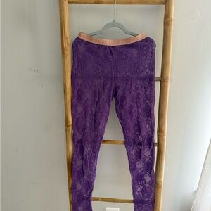 Gucci Purple Lace Kids Leggings with Pink Logo Waistband